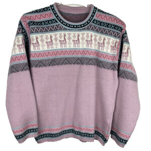 Andino Artesanias Alpaca Wool Sweater Women Small Soft Pink Grey Fair Isle Soft